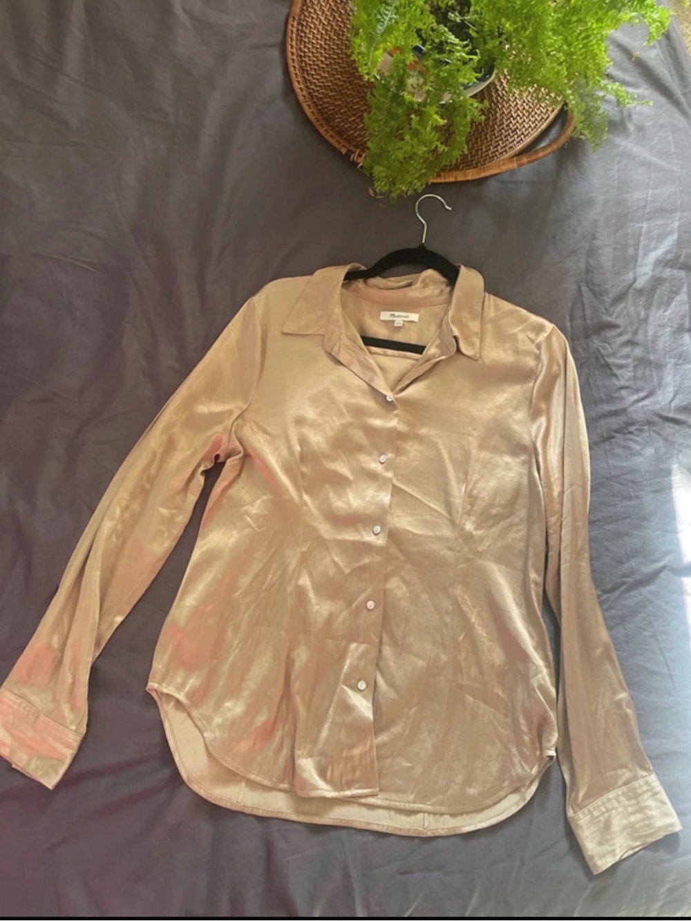 Madewell Satin Button-Front Blouse in Gold, Size 14, EUC